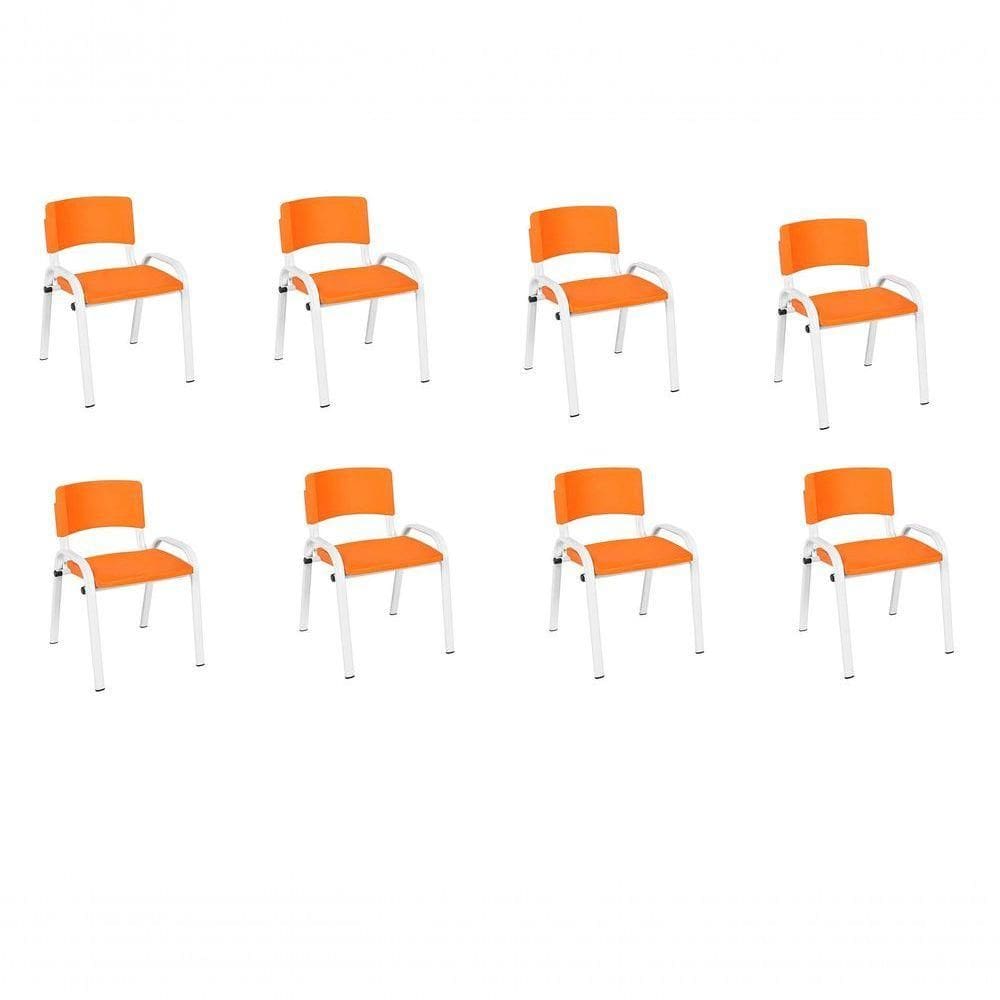 Kit 8 Cadeiras Infantil Iso, Escola, Base Branco- Laranja