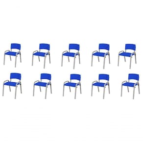 Kit 10 Cadeiras Infantil Iso, Escola, Base Cinza- Azul