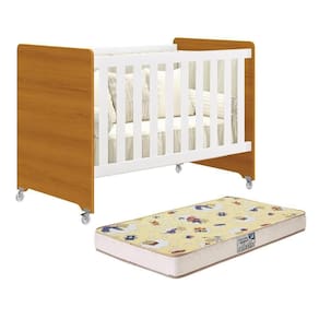 Berço Evolution 4 Em 1 Branco Fosco/savana Com Colchão Supreme - Reller Móveis Branco Fosco/savana