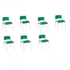 Kit 7 Cadeiras Infantil Iso, Escola, Base Branco- Verde Escuro