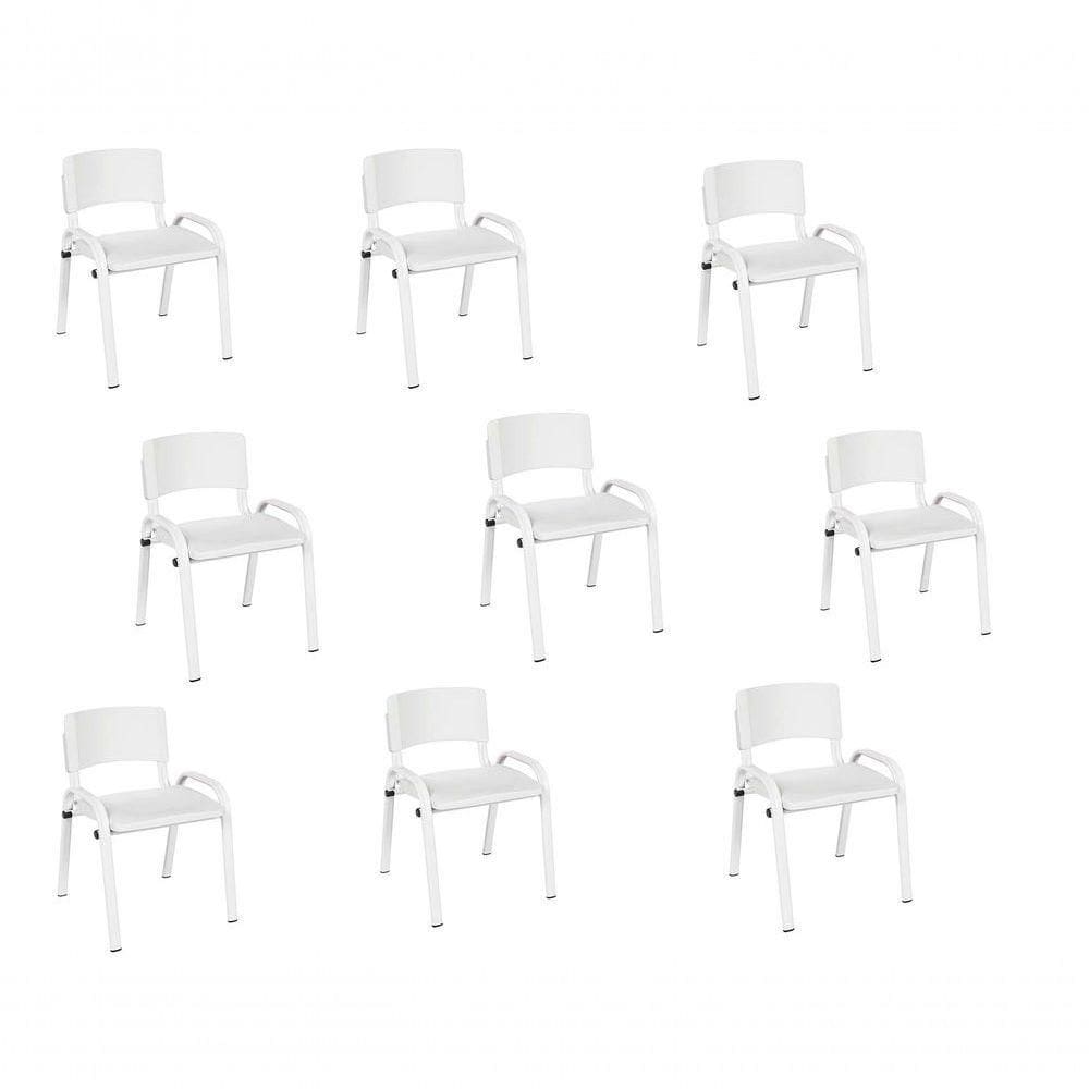Kit 9 Cadeiras Infantil Iso, Escola, Base Branco- Branco