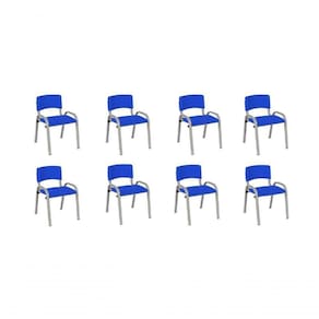 Kit 8 Cadeiras Infantil Iso, Escola, Base Cinza- Azul