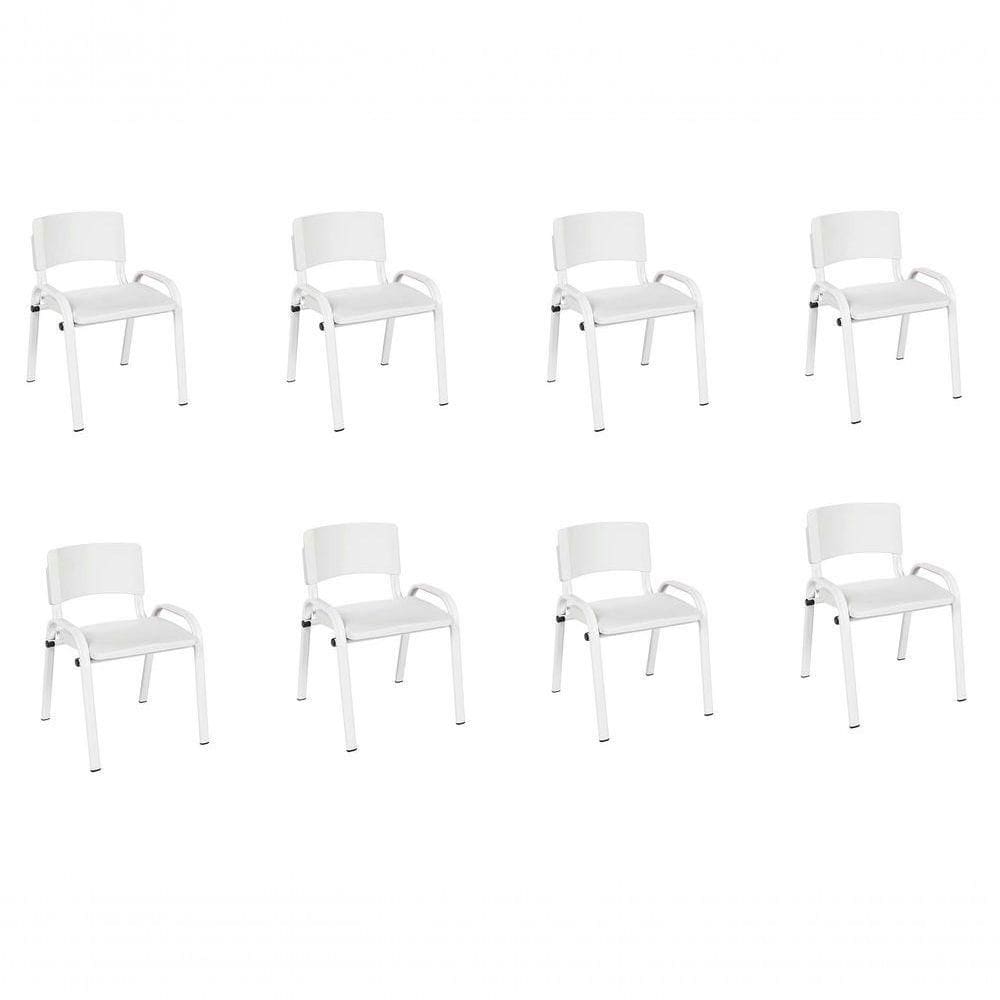 Kit 8 Cadeiras Infantil Iso, Escola, Base Branco-branco