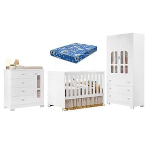 Quarto De Bebê New Katatau Branco Acetinado Com Colchão Ortobom - Reller