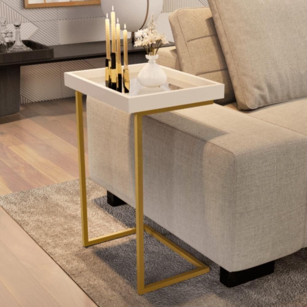 Mesa De Apoio Lateral Sala De Estar 4876 Perola Pé De Ferro Dourado