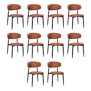Kit 10 Cadeiras De Jantar Lucy Estrutura Aço Carbono Laminado Preto Com Estofado Poliuretano Caramel
