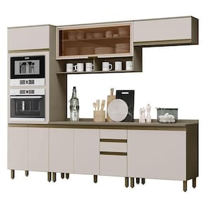 Cozinha Completa 5 Peças Connect Duna/cristal Com Torre Quente E Aéreo Vidro - Móveis Henn Duna/cristal