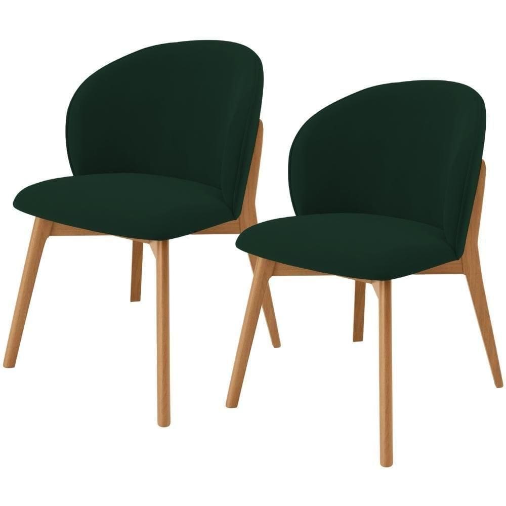 Kit 02 Cadeiras De Jantar E Estar Living Estofada Mia L02 Suede Verde Musgo - Lyam Decor