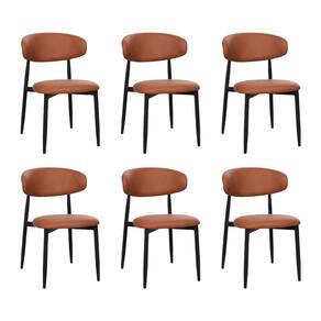Kit 6 Cadeiras De Jantar Lucy Estrutura Aço Carbono Laminado Preto Com Estofado Poliuretano Caramelo
