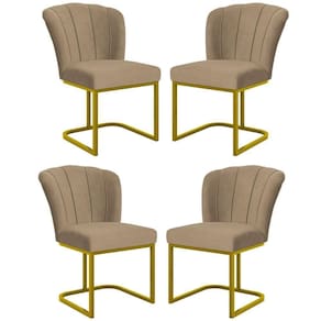 Kit 4 Cadeira Poltrona Flor Pés Metal Dourado Mesa Jantar Cozinha Capuccino
