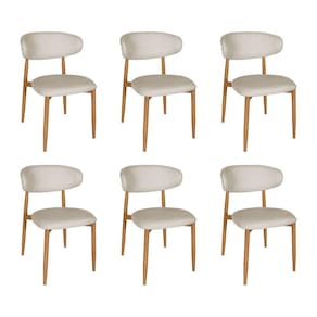 Kit 6 Cadeiras De Jantar Lucy Estrutura Aço Carbono Laminado Natural Com Estofado Linho Cru