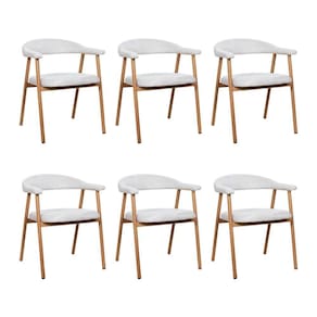 Kit 6 Cadeiras De Jantar Luana Estrutura Aço Carbono Laminado Natural Com Estofado Linho Cru