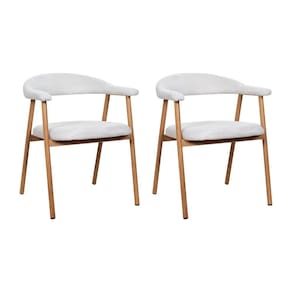 Kit 2 Cadeiras De Jantar Luana Estrutura Aço Carbono Laminado Natural Com Estofado Linho Cru