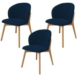 Kit 03 Cadeiras De Jantar E Estar Living Estofada Mia L02 Suede Azul Marinho - Lyam Decor