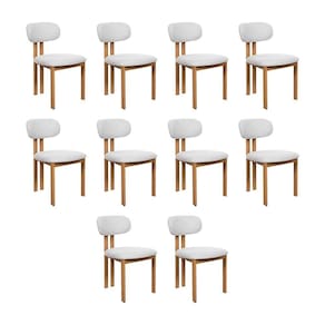 Kit 10 Cadeiras De Jantar Tulipa Estrutura Aço Carbono Laminado Natural Com Estofado Linho Cru
