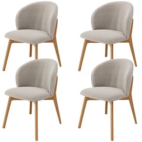 Kit 04 Cadeiras De Jantar E Estar Living Estofada Mia L02 Bouclê Creme - Lyam Decor