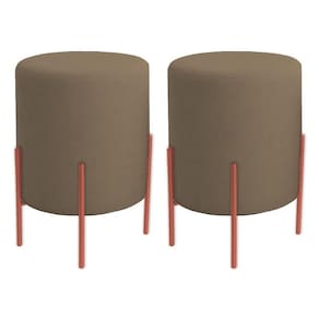 Kit 2 Puffs Orgânicos Veludo Thor Com Pés De Ferro Rosê - 7 Decor Cappuccino