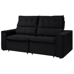 Sofá Para Sala Reclinavel Estofado Cancún 200cm Veludo Preto