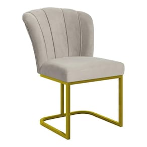 Cadeira Poltrona Flor Pés Metal Dourado Reforçado Sala De Jantar Bege
