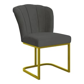 Cadeira Poltrona Flor Pés Metal Dourado Reforçado Sala De Jantar Cinza