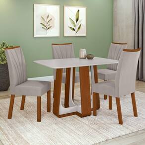 Conjunto Sala De Jantar Mesa Easy Pop 120x80cm Tampo Mdf Com 4 Cadeiras Confort Veludo Capuccino Frassino/off White