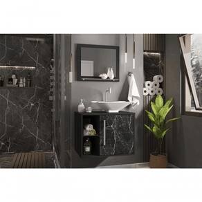 Conj Gabinete E Espelheira Baden P/ Banheiro Preto Fosco/nero