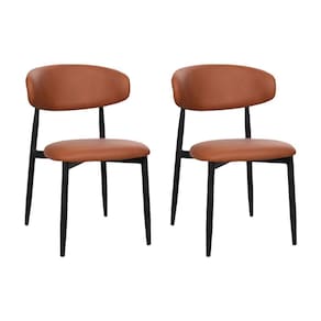 Kit 2 Cadeiras De Jantar Lucy Estrutura Aço Carbono Laminado Preto Com Estofado Poliuretano Caramelo