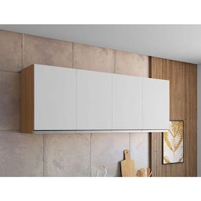 Armário Aéreo Para Cozinha Ambiente Andréia 4 Portas 160cm Amêndoa Branco - Ajl