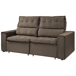 Sofá Para Sala Reclinavel Estofado Cancún 200cm Suede Rato Marrom