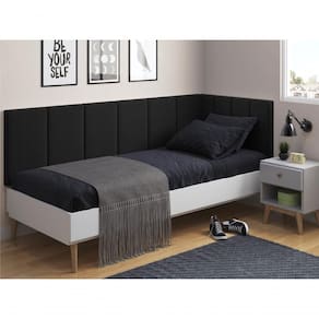 Conjunto De Cabeceira Solteiro Clara Proteção Lateral Suede Preto