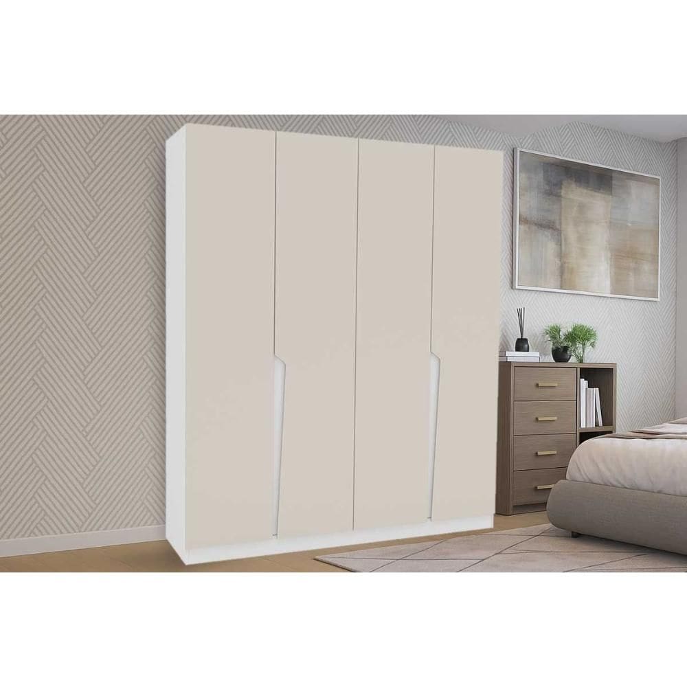 Guarda Roupa 4 Portas e 4 Gavetas Porto Branco/Creme - Politorno