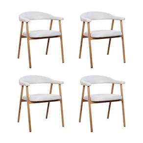 Kit 4 Cadeiras De Jantar Luana Estrutura Aço Carbono Laminado Natural Com Estofado Linho Cru