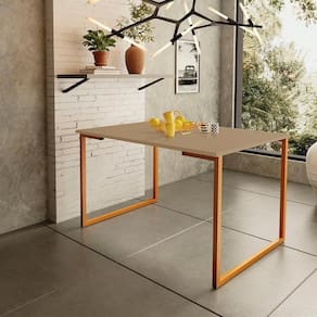 Mesa De Jantar Steel Estilo Industrial Pés De Aço 120x80cm Cobre/Fendi