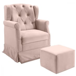Poltrona Balanço Ternura + Puff Em Veludo - Star Confort Rose