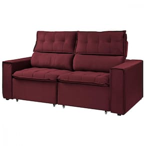 Sofá Para Sala Reclinavel Estofado Cancún 200cm Veludo Vinho Vinho