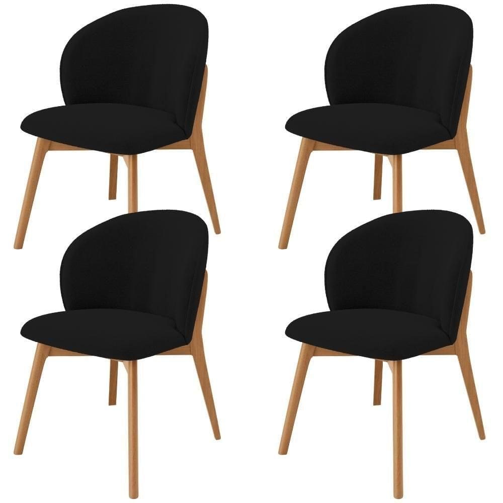 Kit 04 Cadeiras De Jantar E Estar Living Estofada Mia L02 Bouclê Preto - Lyam Decor
