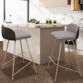 Kit 2 Banqueta Luxo Alta Nobre - Estrutura Em Aço Na Cor Champanhe - Estofado Em Linho Com Composê
