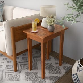 Mesa Lateral 50x35 Ripada Madeira Rustica Castanho