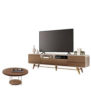 Rack Bancada época Com Mesa De Centro Sky Castanho Off White - Hb Móveis