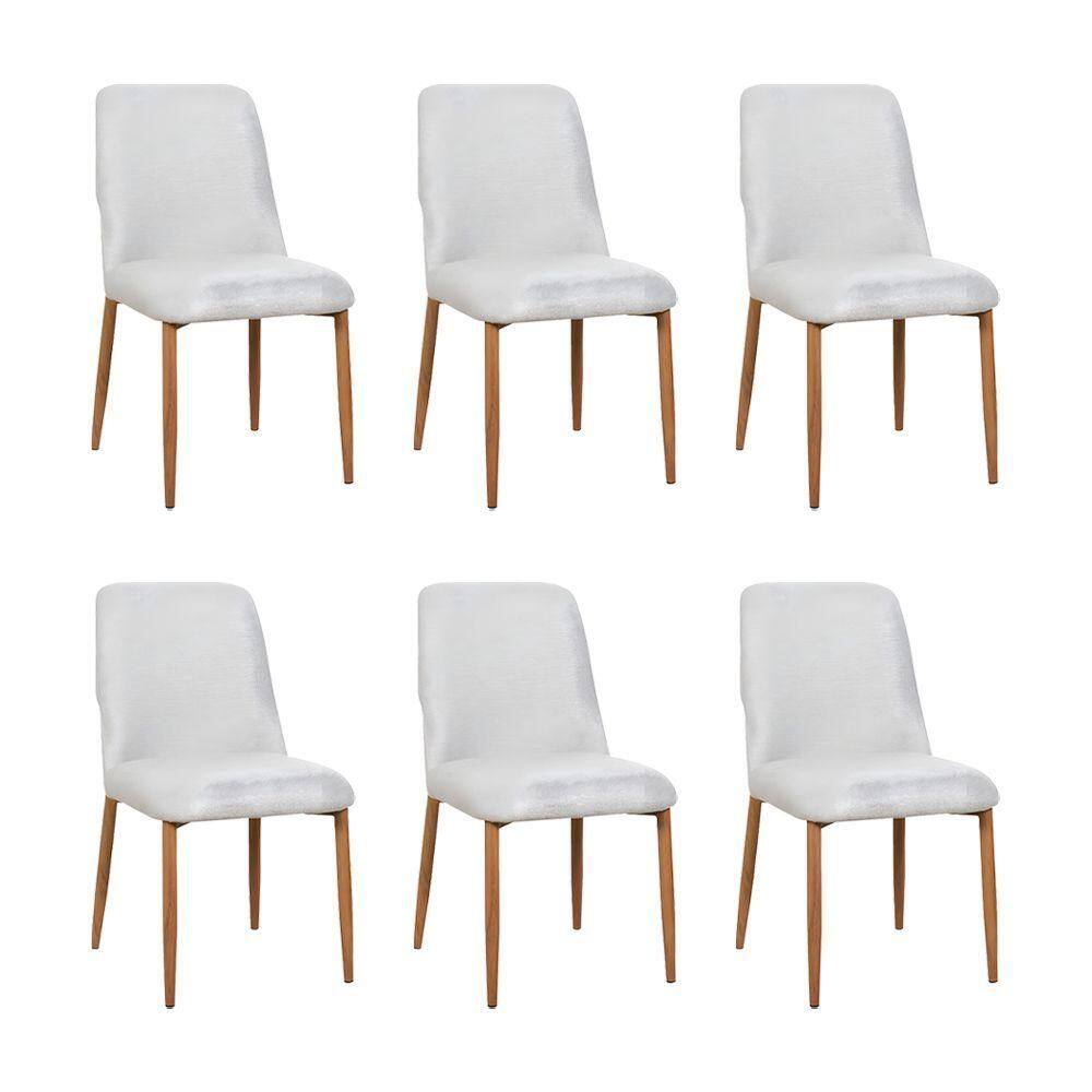 Kit 6 Cadeiras De Jantar Montana Estrutura Aço Carbono Laminado Natural Com Estofado Linho Cru