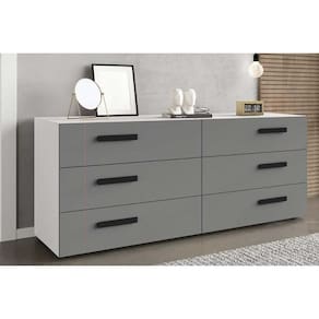 Cômoda Solteiro Lisboa c/ 6 Gavetas Branco/Cinza - Politorno