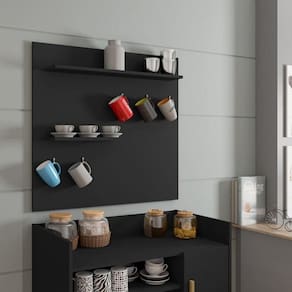 Painel Cantinho Do Café C/ Prateleiras E Suporte Para Xícaras E Canecas Preto