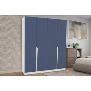 Guarda Roupa 4 Portas e 4 Gavetas Porto Branco/Azul - Politorno