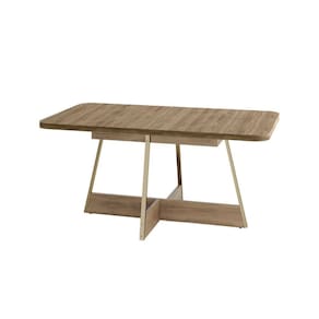 Mesa de Sala Jantar Átria Retangular 1592 Aço c/ Tampo Madeirado 160x90cm Dourado/Noce/Carvalho - Carraro