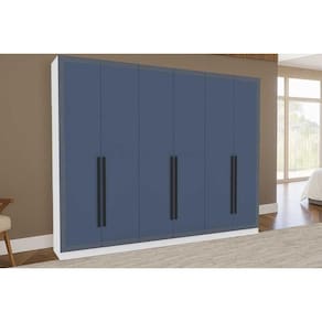 Guarda Roupa 6 Portas e 4 Gavetas Valência Branco/Azul - Politorno