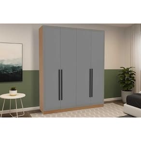 Guarda Roupa 4 Portas e 4 Gavetas Valência Freijo/Cinza - Politorno