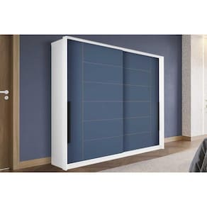 Guarda Roupas 2 Portas de Correr e 2 Gavetas Lisboa Branco/Azul - Politorno