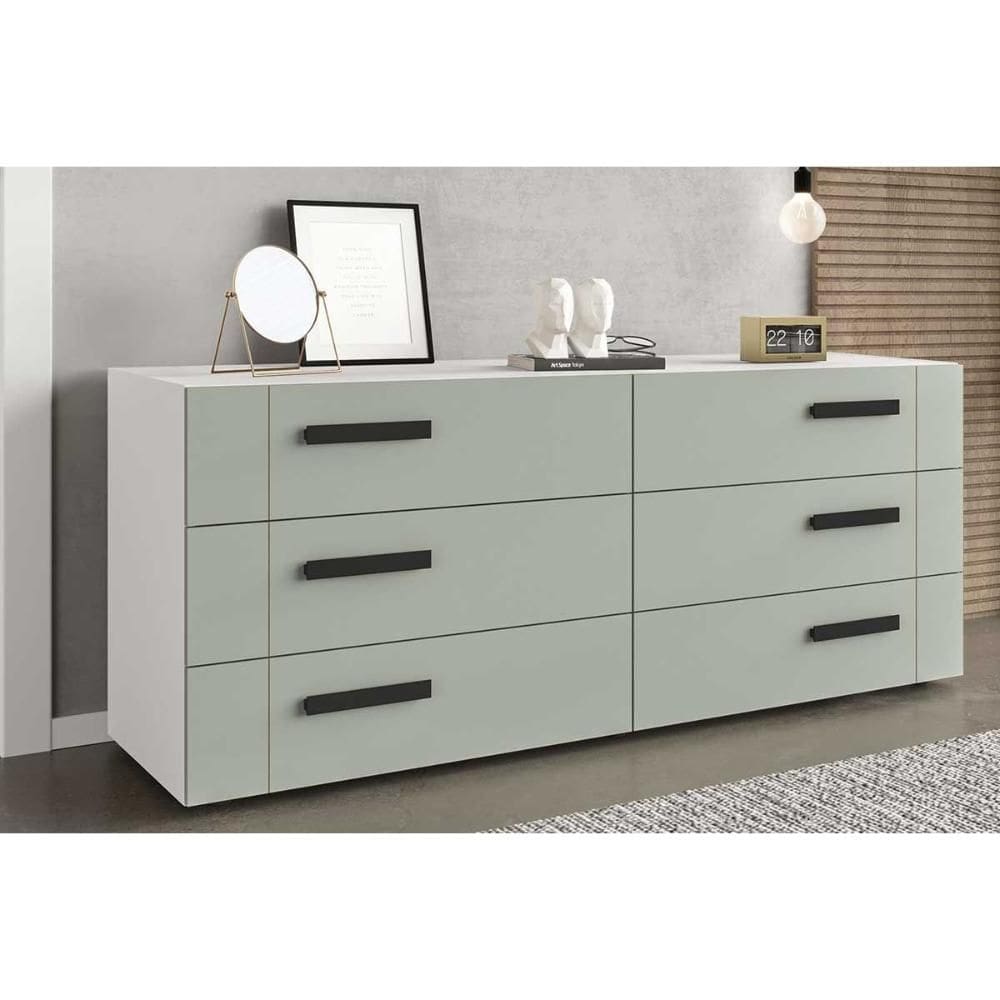 Cômoda Juvenil Lisboa c/ 6 Gavetas Branco/Verde - Politorno