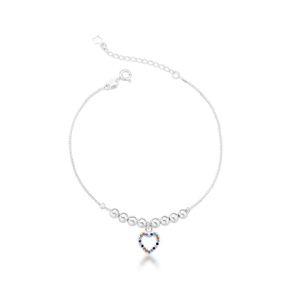 Pulseira Bolas E Coração Colorido Prata 925