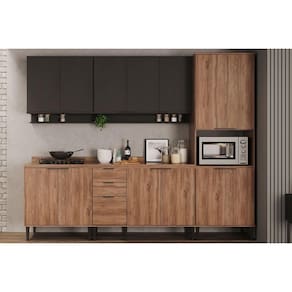 Cozinha Modulada Carraro Alpha Alpha 5 Peças (2Armários+2Balcões+1TorreQuente) C5P101 Preto/Freijo-Carraro